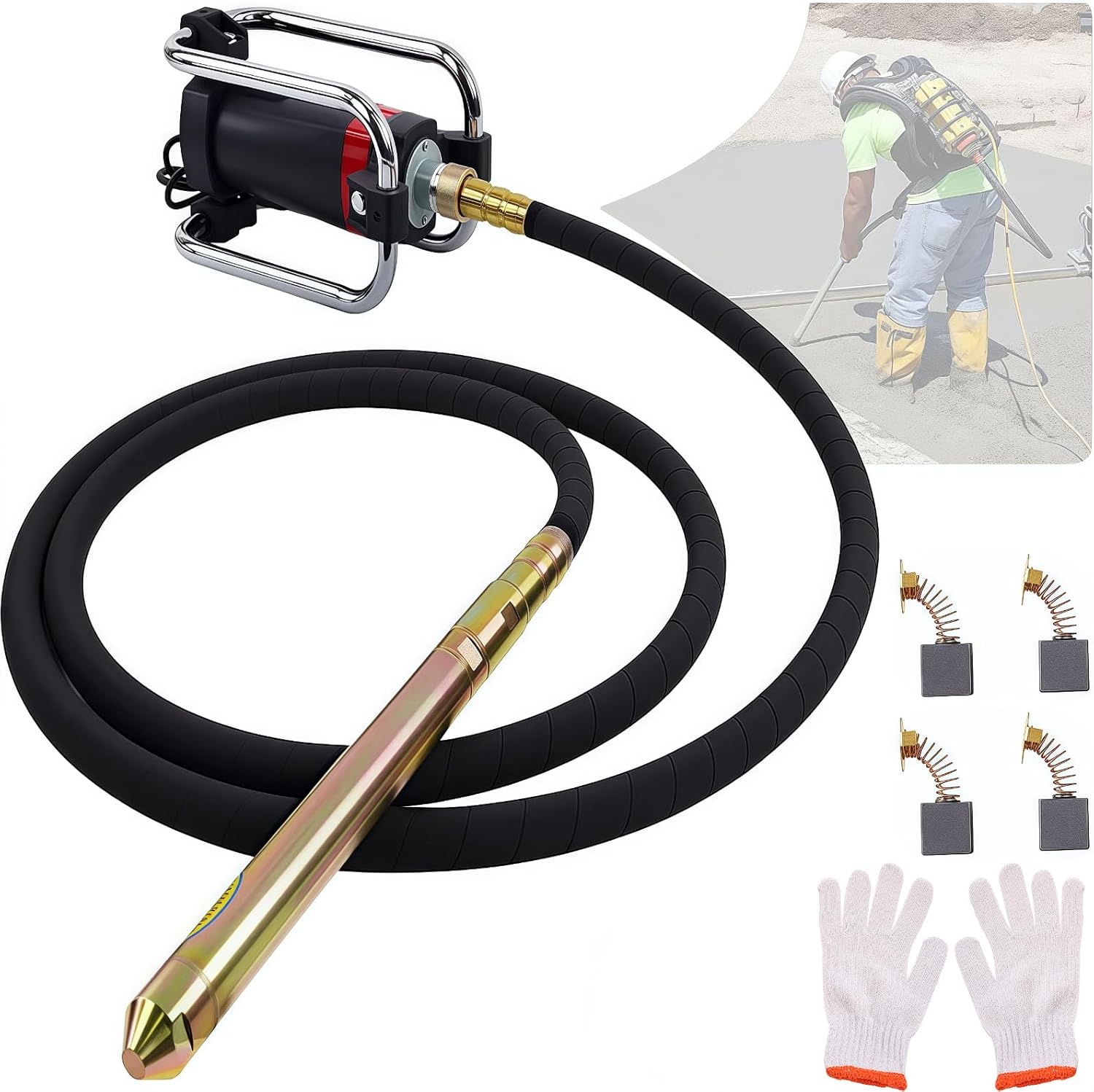 Electric Concrete Vibrator, 1600W 18000RPM Handheld Concrete Vibrating Tool, Powerful Copper Motor, Portable Cement Vibrator Remove Bubble with 14.8ft Long Flexible Shaft 4 Carbon Brushes