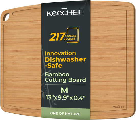 Keechee Dishwasher Safe Durable Lightweight Bamboo Wood Cutting Boards for Busy Kitchen, Easy Storage & Clean Wooden Chopping Boards Reversible with Juice Groove, Kitchen Gift for Home Cooks