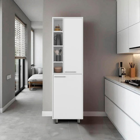 DSHADE Modern Kitchen Pantry Cabinet with Dual Open & Closed Shelving, Space-Saving White Storage Furniture for Organizing Appliances, Jars & Containers (80.3" H x 23.1" W x 33.3" D)