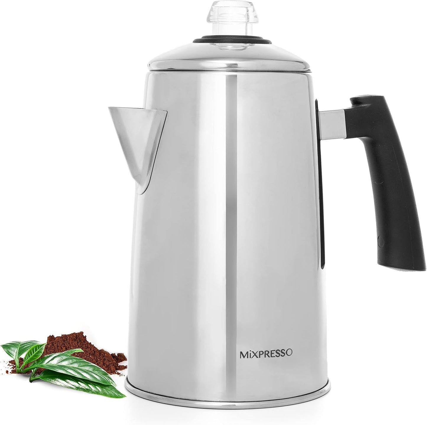 Mixpresso Stainless Steel Coffee Percolator Stovetop, 52 oz Classic Percolator Coffee Pot, Great For Camping Pot, 12 Cup Stove Top Espresso Maker, Cool-Touch Handle