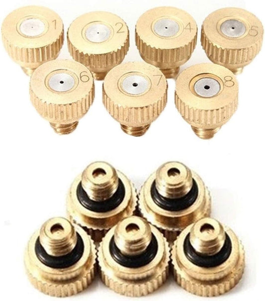 100pcs brass misting nozzles low pressure mister nozzle atomizing misting sprayer fog nozzles for garden humidification outdoor cooling dust control landscaping thread unc 10 24 size 0 1mm