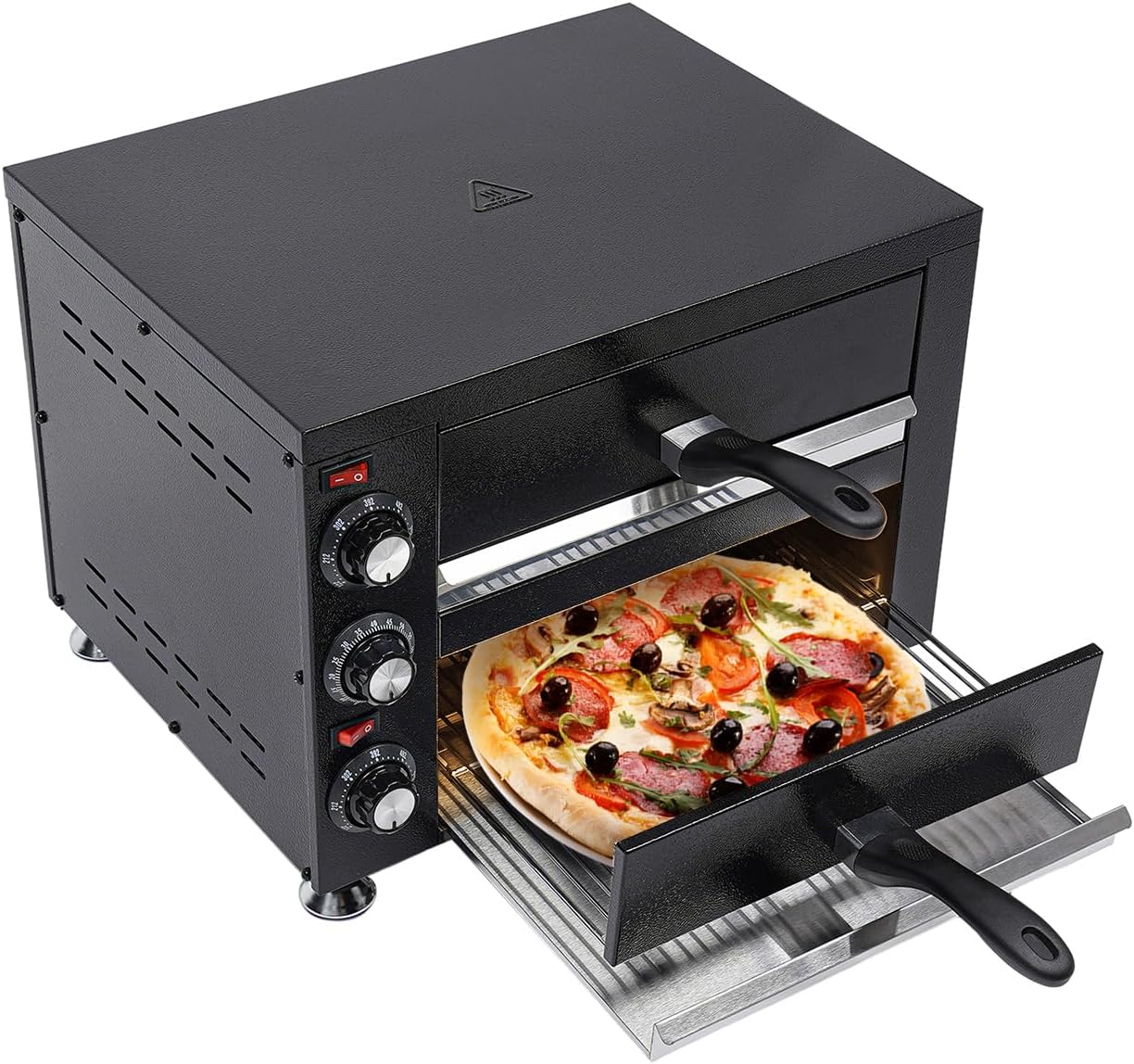 Electric Pizza Oven Countertop Double Oven 2200W Commercial 2-Tier Indoor Pizza Maker Bakes 15" Pizzas Stainless Steel Pizza and Snack Oven Perfect for Restaurant Home