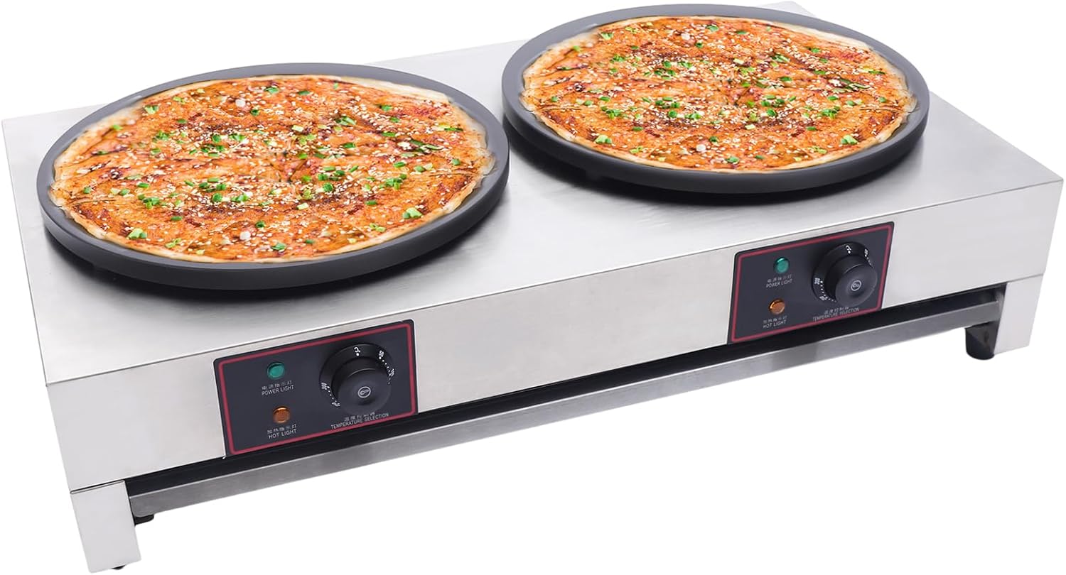 Electric Crepe Maker, 2-Burner Crepe Making Machine, Commercial Non-Stick Pancake Maker with Temperature Control for Stall Suitable For Kitchen, Dessert Shop, 110V 3400W