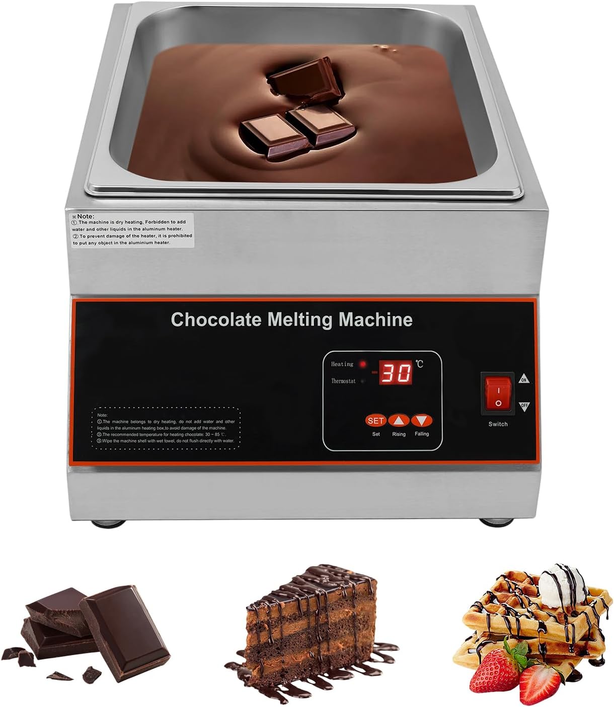Treliamd Chocolate Tempering Machine, Commercial Chocolate Melting Pot with TEMP Control 32-203°F, 500W Stainless Steel Electric Commercial Food Warmer For Chocolate\/Milk\/Cream Melting and Heating