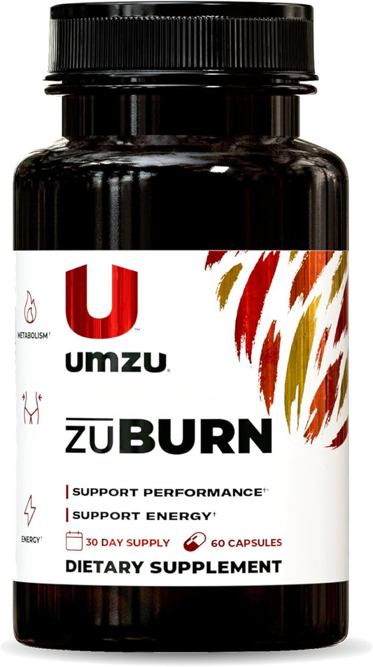 UMZU ZuBurn Thermogenic Fat Burner + Caffeine Energy Supplement with Mitoburn, Capsimax, Grains of Pardise, B16, B12, Boost Metabolism, Support Fitness Goals - 60 Capsules