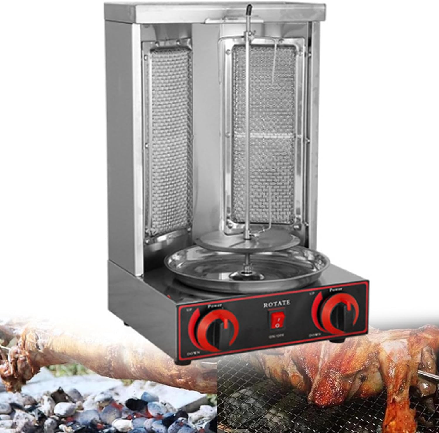 360 ° Rotating Rotisserie Oven, Vertical Doner Kebab Grill Machine, Barbecue Grill Gas Professional Vertical Rotisserie Oven, Household Appliances Stainless Steel,Silver-A