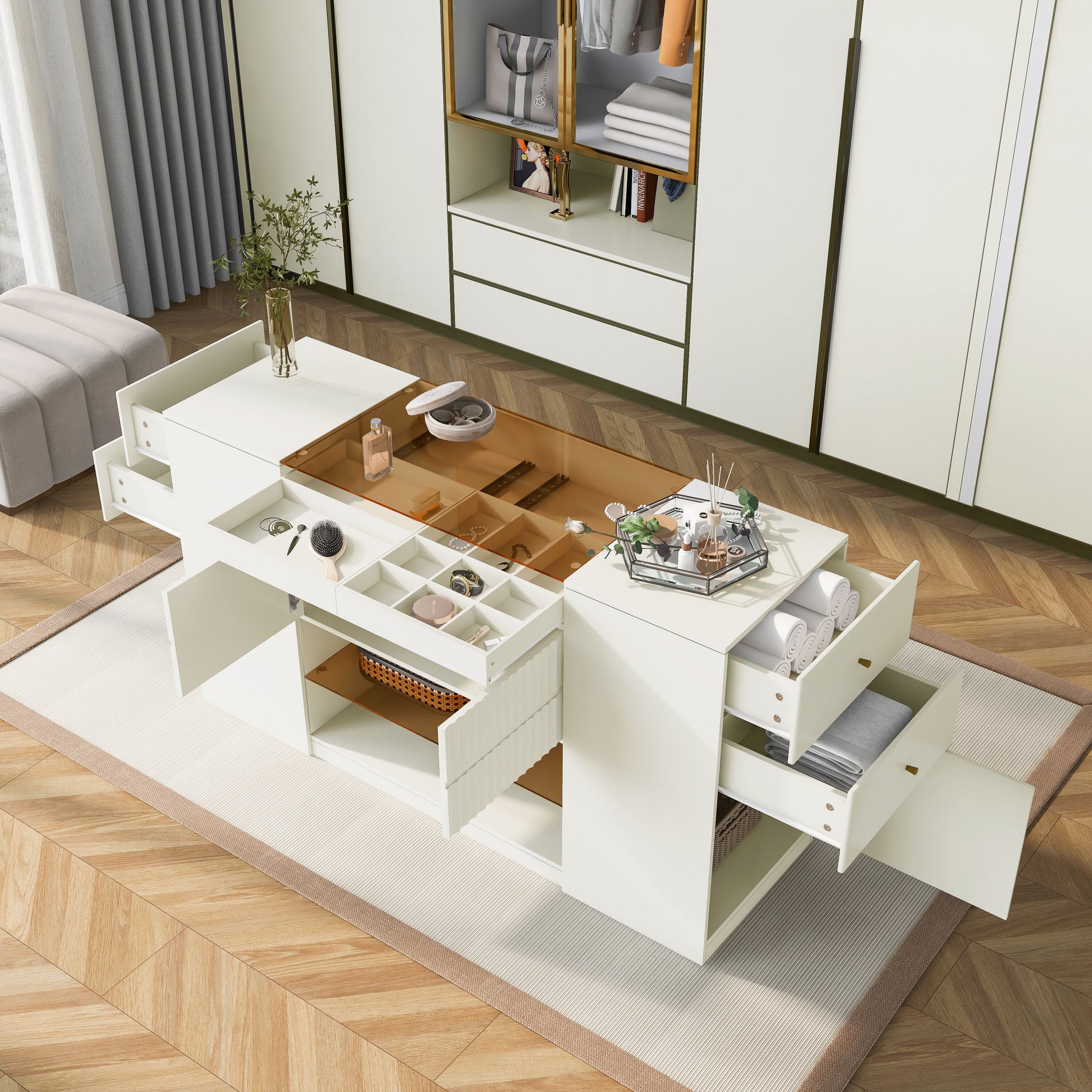 Dexmalle  Modern Luxury Multi-Functional Island Vanity Dresser and Storage Cabinet