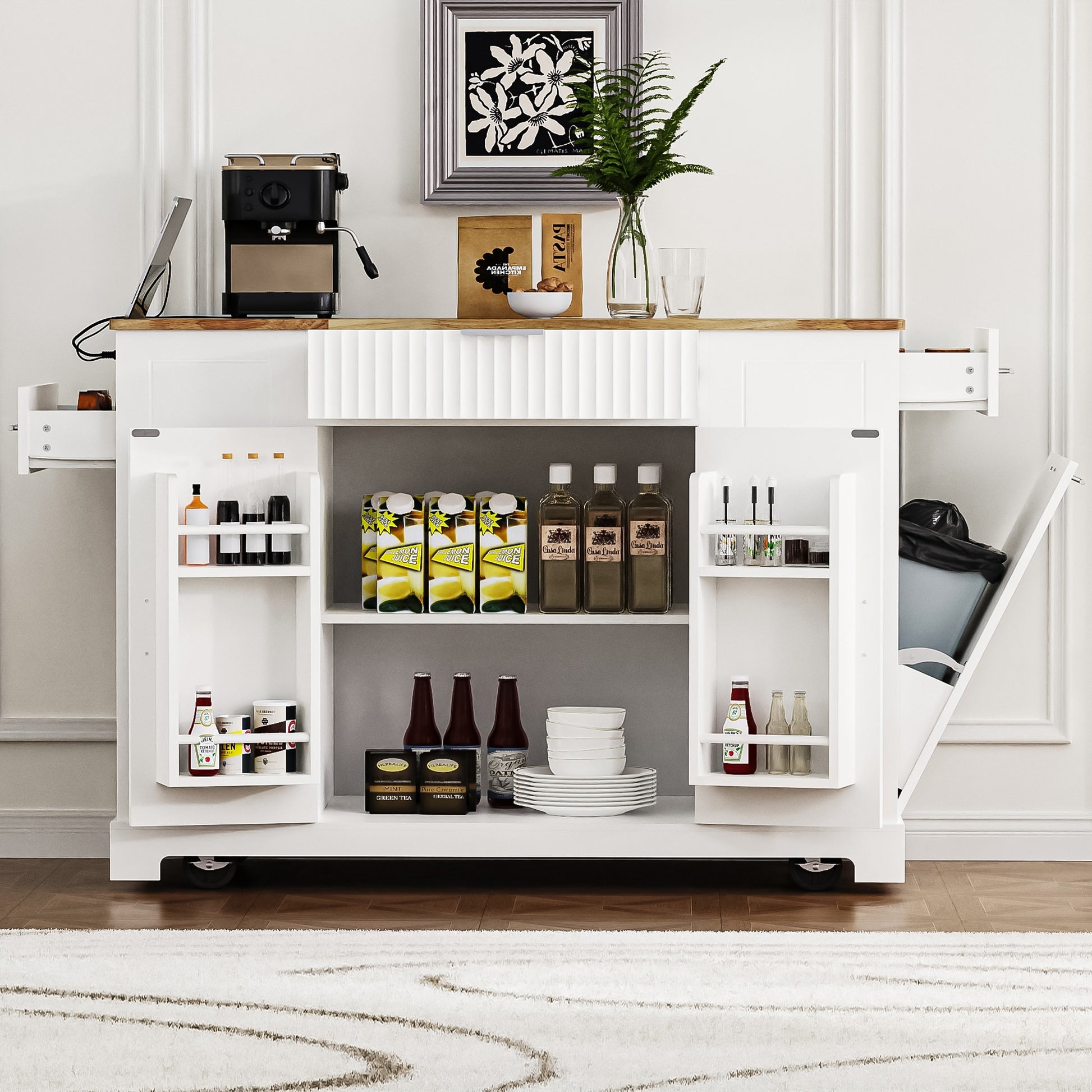Best Selling Home Decor White MDF Base with MDF Rolling Kitchen Island ( 20.5-in x 48.5-in x 36.35-in )