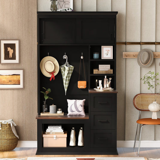 JANSNO Rustic 40.2 Black Wood Hall Tree