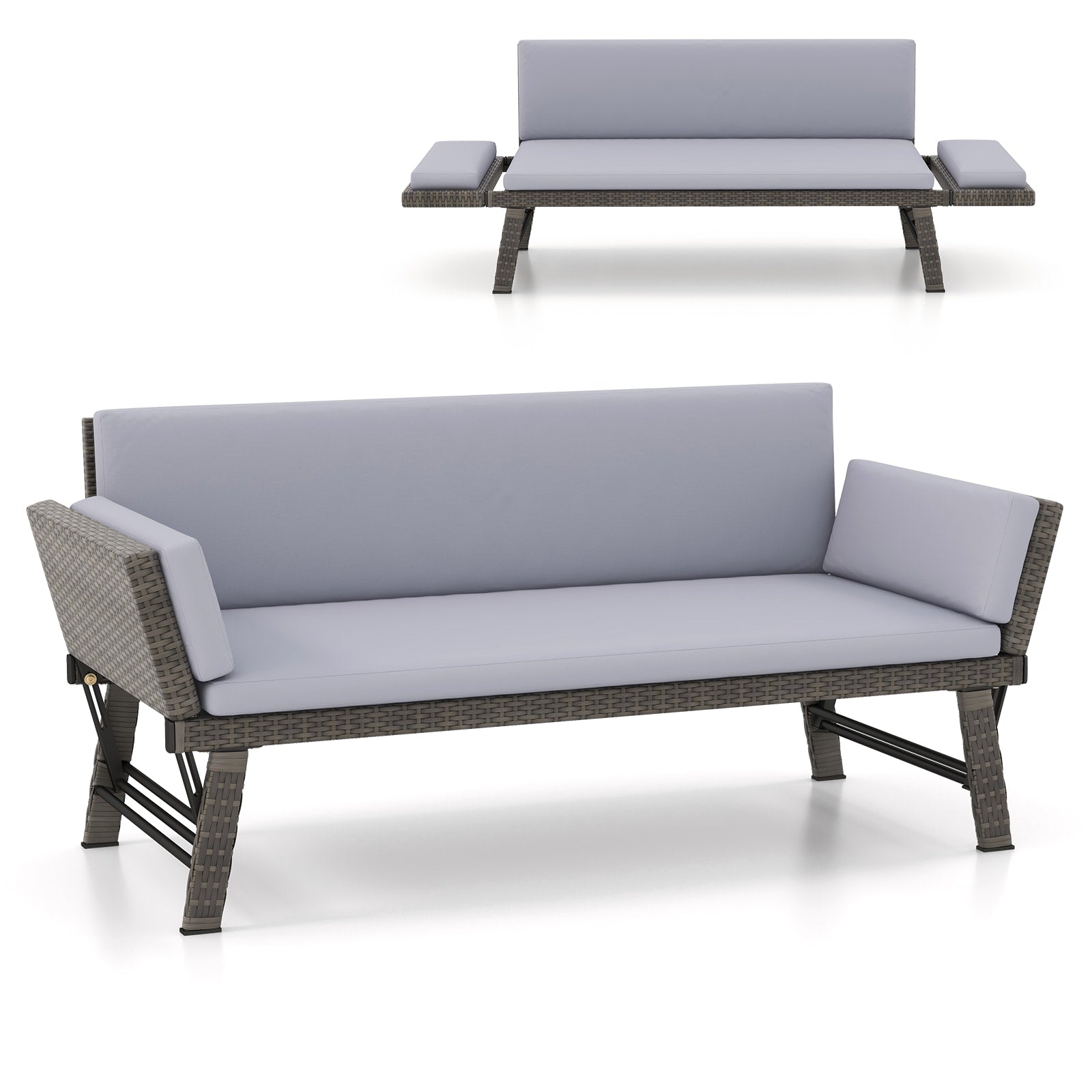 LIVIZA Rattan Outdoor Daybed with Gray Cushions and Rattan Frame