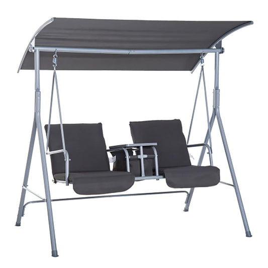 GZMR Outdoor Swing with Canopy, Pivot Storage Table 2 -person Beige Outdoor Swing
