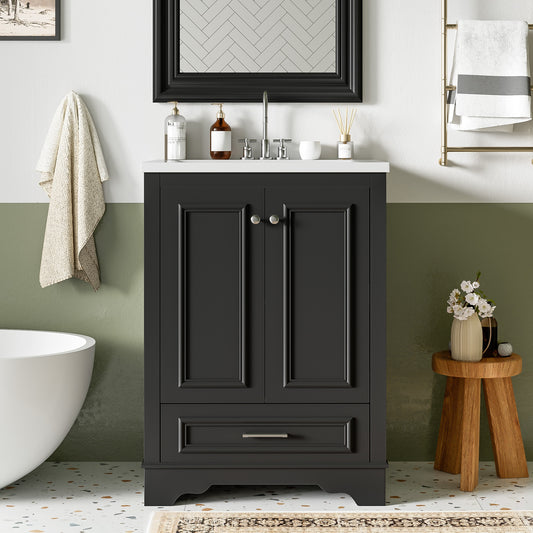 Tatayosi 24inches Bathroom Vanity with Ceramic Sink Combo Modern Freestanding Storage Cabinet  with Silver Handles  Soft Closing Doors