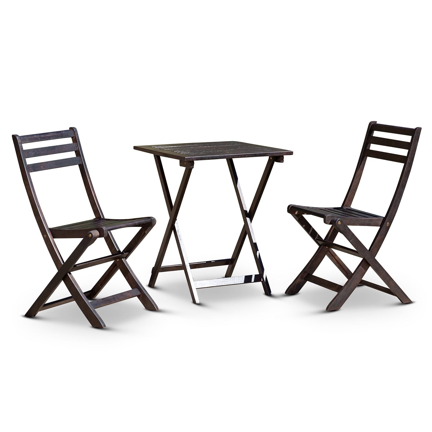 GZMR 3-Piece Eucalyptus Bistro Set 3 -Piece Espresso Bistro Patio Dining Set Wood Rectangle Table with 2 Stationary Chairs