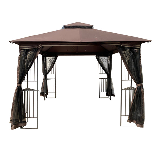 Bybafun 11-ft x 9-ft Brown Gazebo with Soft Top Roof