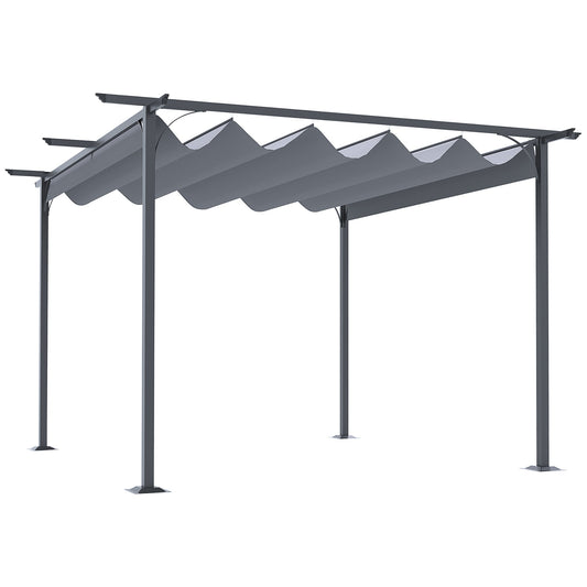Outsunny  11.5' x 11.5' Retractable Pergola Canopy UV Protection  Sun Shade for Garden Grill Patio Backyard Gray