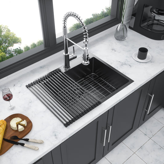 Tatayosi 25x22 inch Drop in Kitchen Sink Gunmetal Black Topmount 16 Gauge Deep Single Bowl Stainless Steel Sink Basin