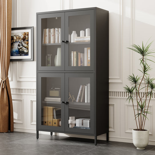 Tatayosi Classic Metal Storage Cabinet Display Cabinet with 4 Glass Doors 4 Shelves Cabinet Bookcase