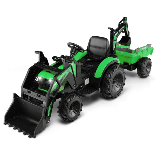 Slickblue Kids 12V 3-in-1 Electric Ride-On Tractor with Remote Control and Trailer (Battery Included) Green  â€“ Outdoor Use