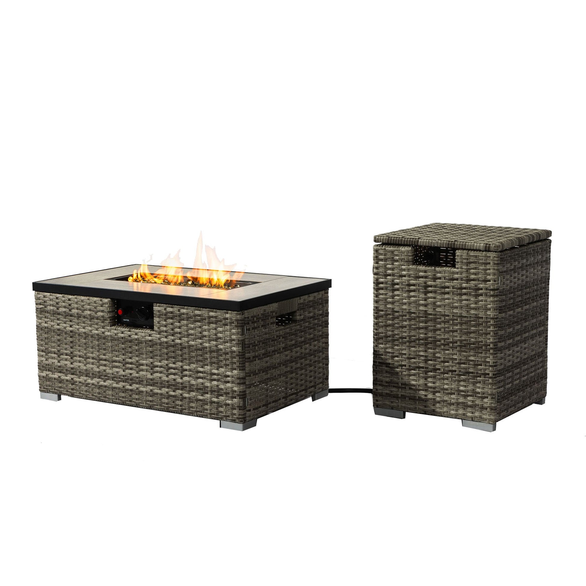 Bybafun 31.5-in W 50000 Maximum BTUs Wicker Rectangle Liquid propane Fire pit table
