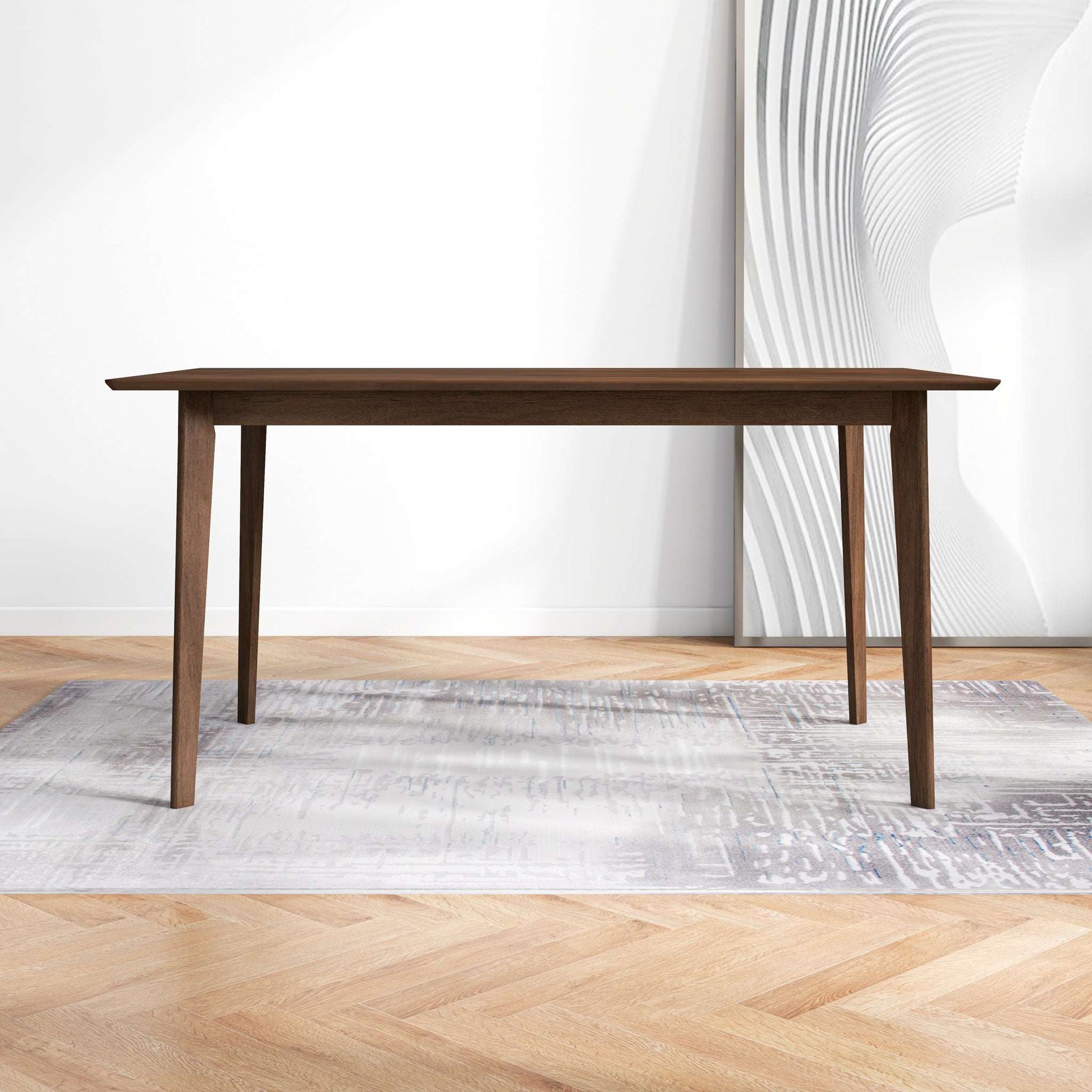 Vynxaria  Solid Wood Dining Table  Mid Century Modern Design  Brown Stain Finish  Beveled Edges  Seats  4 or 6 Comfortably