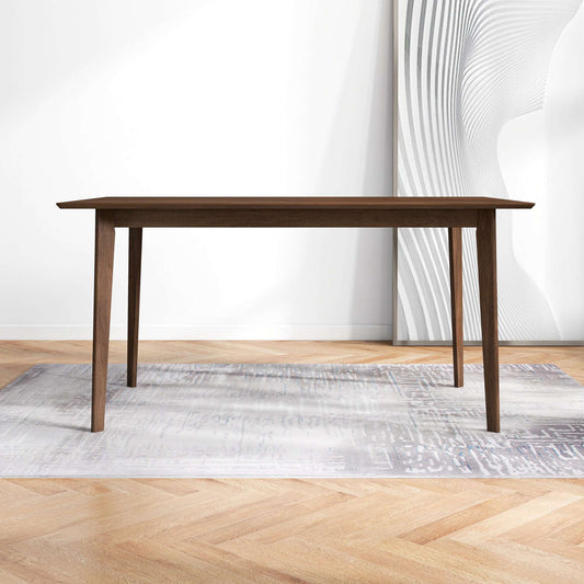 Vynxaria  Solid Wood Dining Table  Mid Century Modern Design  Brown Stain Finish  Beveled Edges  Seats  4 or 6 Comfortably