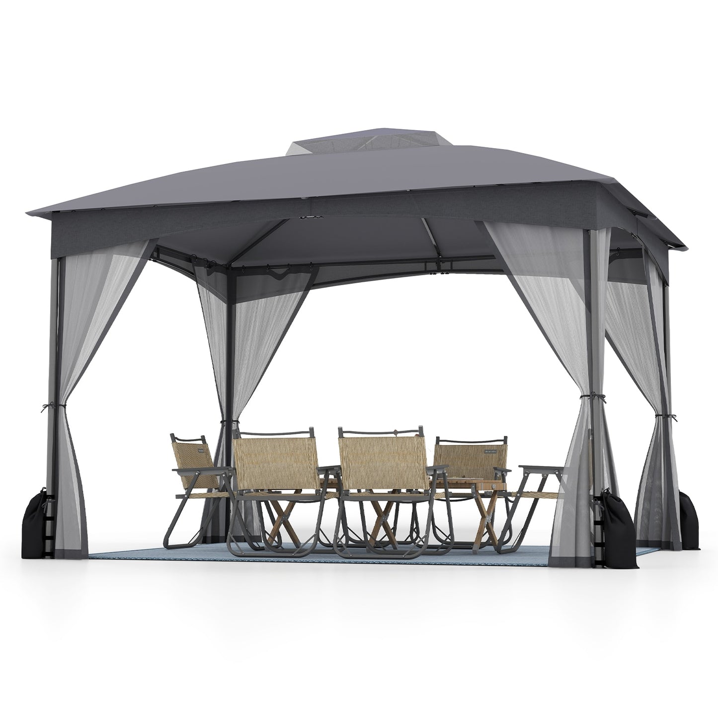 Forclover 12-ft x 10-ft Patio Gazebo with Netting Walls Gray Gazebo with Soft Top Roof (Screen Included)