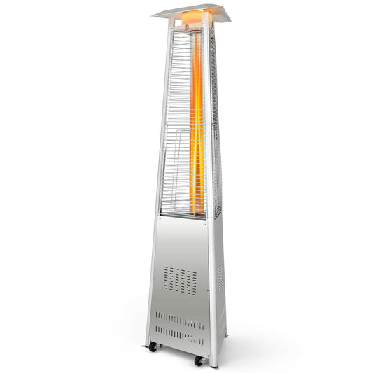 Costway  42000 BTU Stainless Steel Pyramid Patio Heater Glass Tube Flame With Wheels