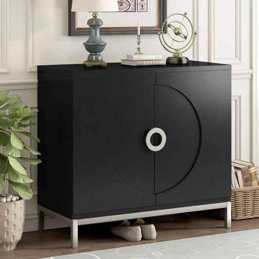 Tatayosi Simple Storage Cabinet Accent Cabinet with Solid Wood Veneer and Metal Leg Frame for Living Room; Entryway; Dining Room (Black)
