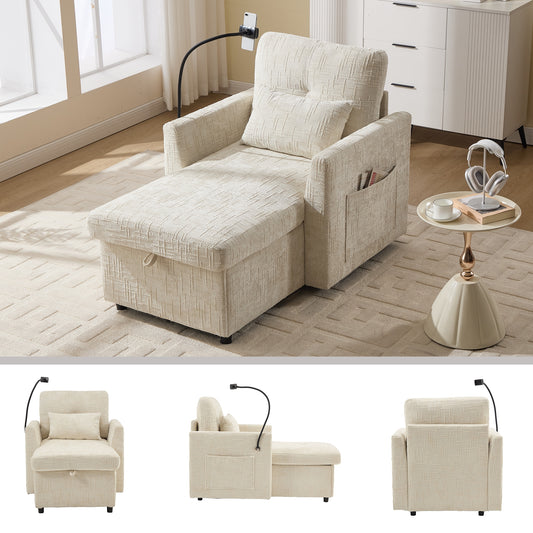 LOVMOR Multifunctional lazy person sofa recliner can be stored storage backrest with cell phone bracket chenille single leisure chair for living room bedroom small household