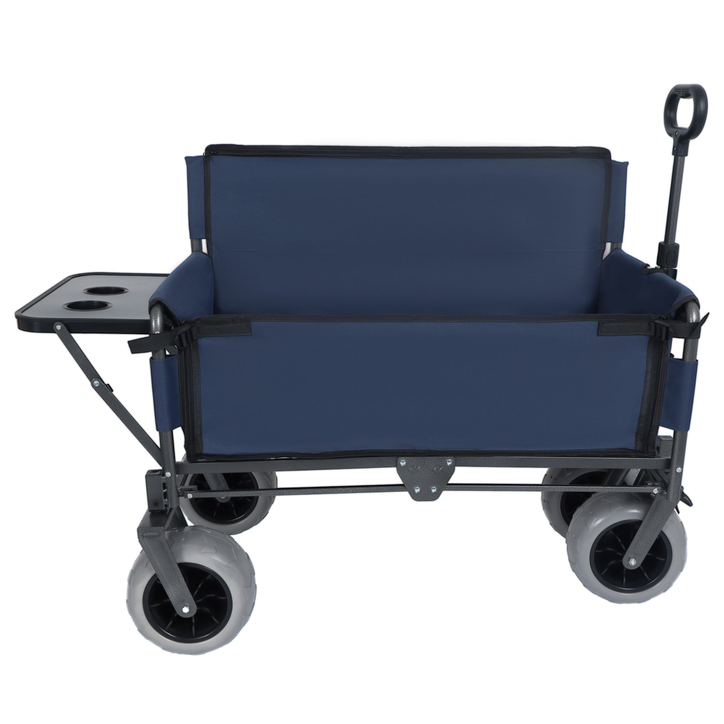Tatayosi 3 in 1 Folding Wagon with Bench Seat and Rear Mounted Folding Tabletop 500lbs Capacity 9 Inch x 4 Inch Beach Tires for Camping Beach Dark Blue