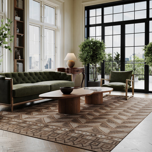 Rugs USA Padma Lakshmi Ooti Geometric Block Wool Rug 7ft. 6in. x 9ft. 6in. Taupe Area Rug