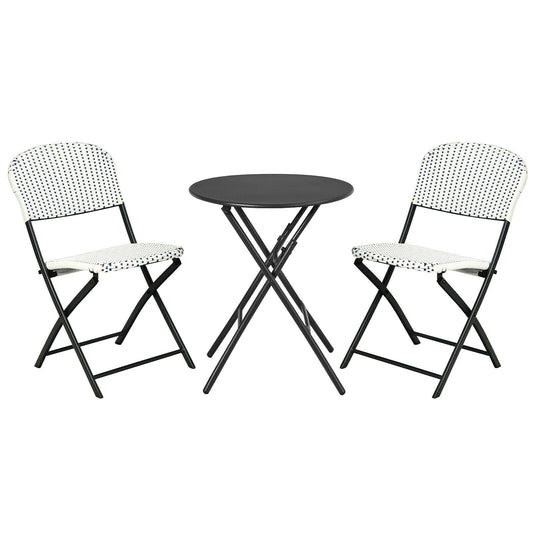 Slickblue 3-Piece Black Rattan Patio Bistro Set with 2 Chairs 1 Round Table Steel Frame Foldable Ergonomic High Backrests Patio or Poolside