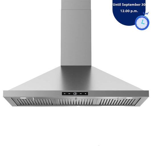 VIKIO 36 inch Ducted 800-CFM Recirculating Stainless steel Wall-Mounted Range Hood with Charcoal Filter
