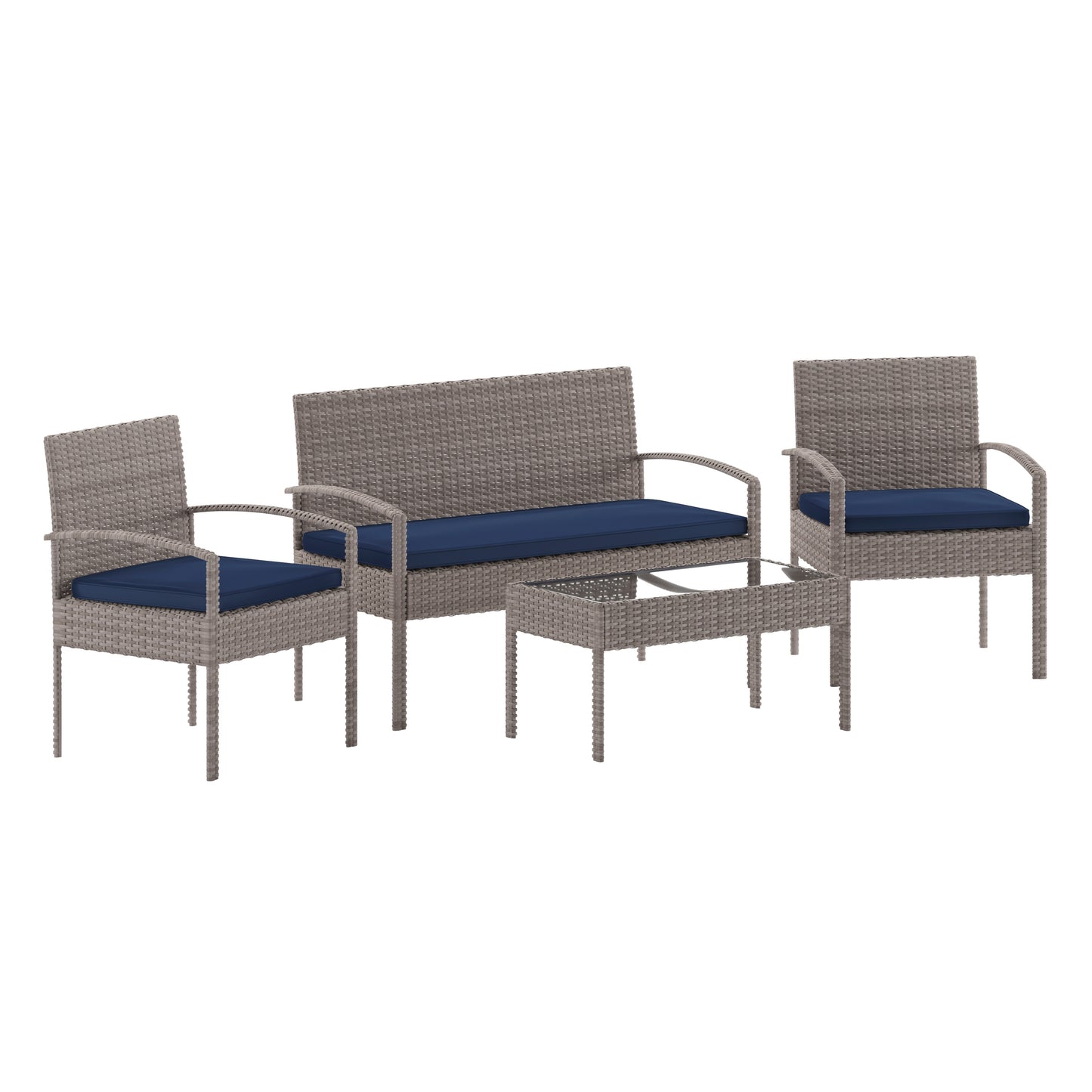 Flash Furniture Aransas Series 4 Piece Gray Patio Set with Steel Frame and Navy Cushions