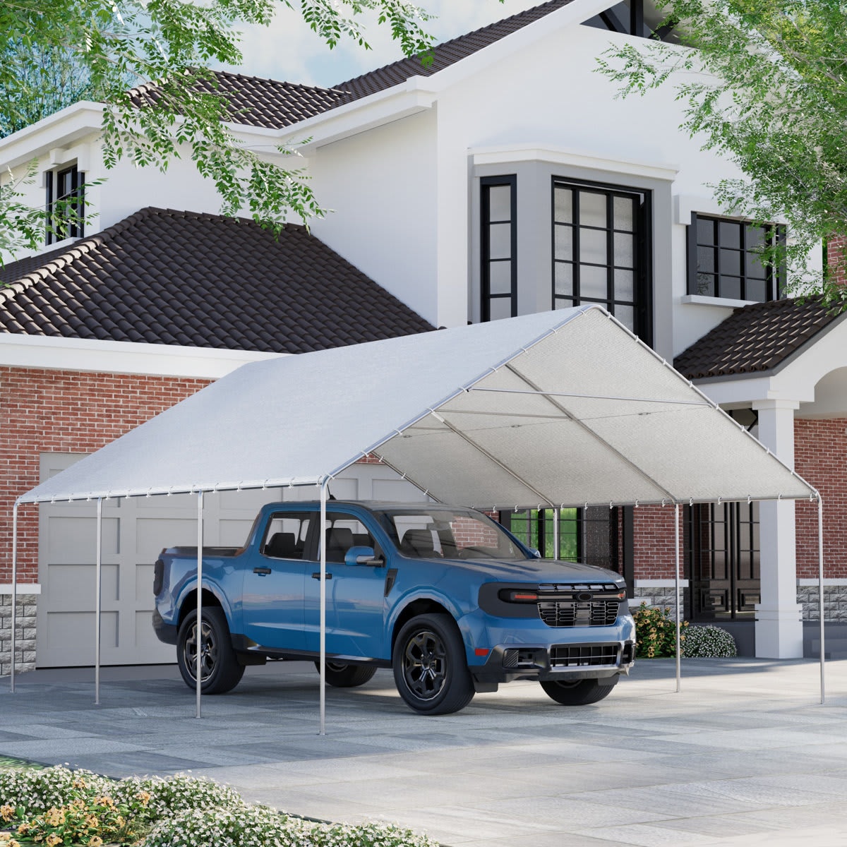 U-HOMY 20 Ft. W x 20 Ft. D Waterproof and UV Protected Garage White