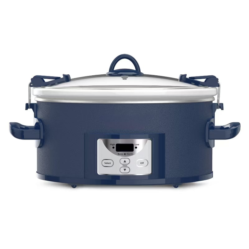 7qt Cook & Carry One Touch Programmable Slow Cooker Poseidon Blue: Locking Lid, Dishwasher-Safe Parts