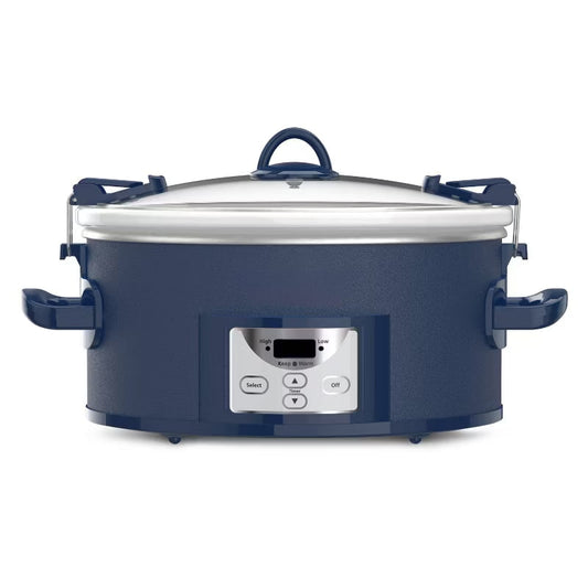 7qt Cook & Carry One Touch Programmable Slow Cooker Poseidon Blue: Locking Lid, Dishwasher-Safe Parts