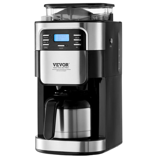 8-Cup Coffee Maker Drip Coffee Machine with 24-Hour Timer, Adjustable Grinding Coarseness, Auto Brew Function for Fresh Coffee, Suitable for Coffee Beans & Ground Coffee
