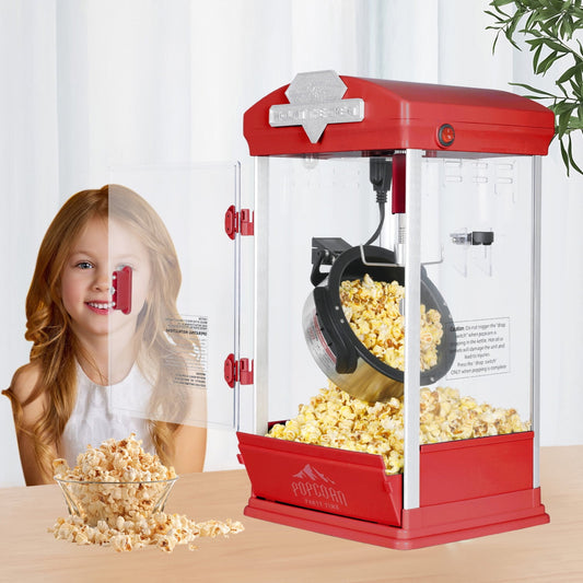 8 Ounce Kettle Popcorn Maker with Warming Deck, Countertop Popper for Home Theater, Parties, School Events, and Fundraisers, Red