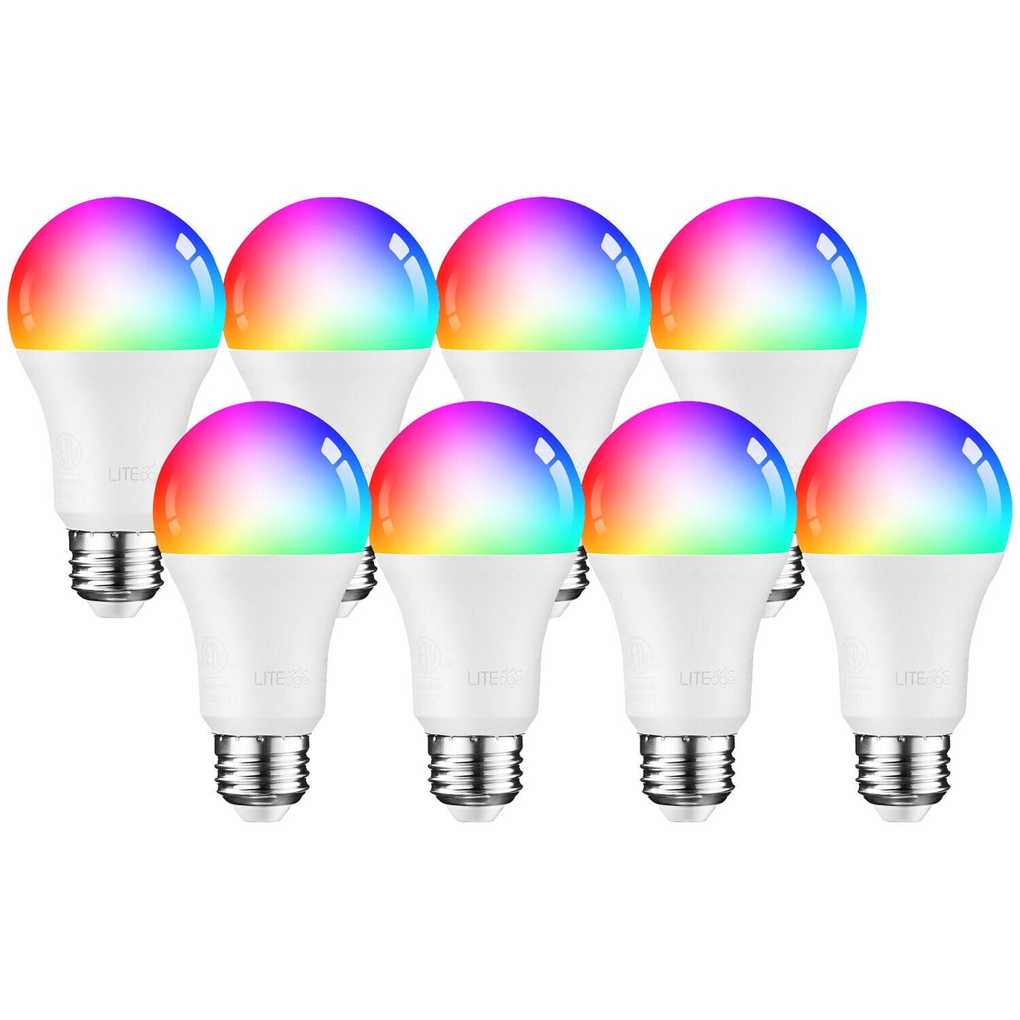 8 Pack A19 A19 Smart LED Light Bulbs, WiFi & Bluetooth, 60W Equiv, E26 Base, 2000K-5000K RGBCW Full Color Changing Smart Bulb