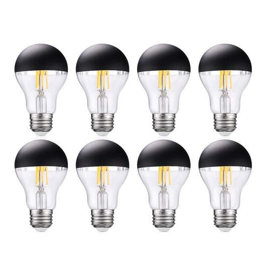 8 Pack A19 LED Dimmable Light Bulb, 4.5W(40W Eqv.), Anti Glare Half Chrome Bulbs, Black Dipped E26 Base, 3000K Warm White
