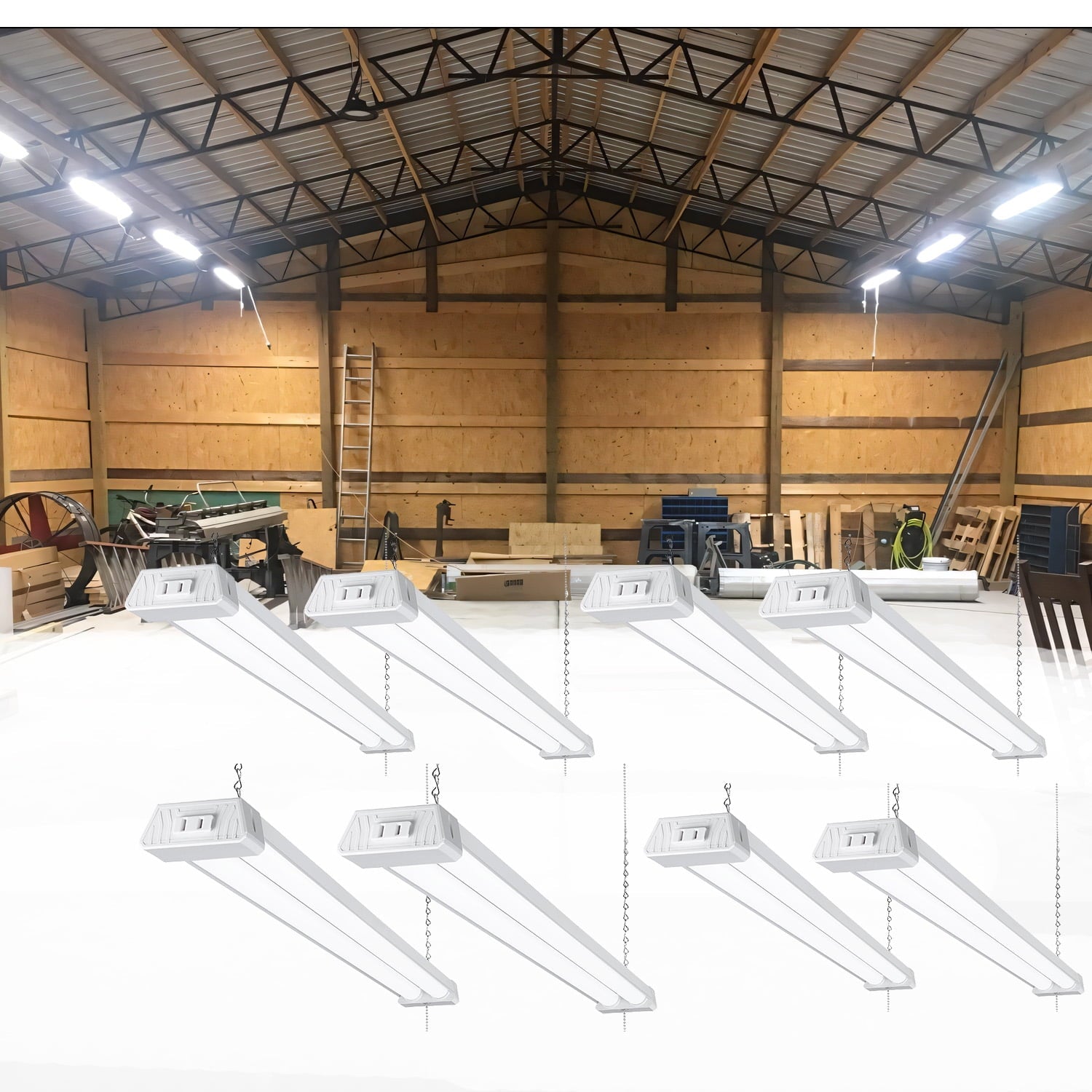 8 Pack Linkable LED Shop Light with Reflector for Garage, 4FT 40W Utility Light Fixture, 4000lm, 5000K Daylight LED Workbench Light with Power Cord, ETL