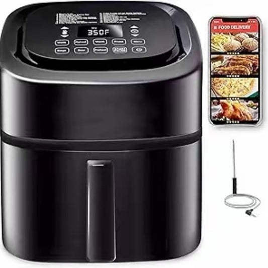 8-Qt Air Fryer, Powerful 1800W, Easy-to-Read Cool White Display, 50°-400°F Temp Controls, 100 Pre-Programmed Presets & 50 Memory Slots, Integrated Smart Thermometer, Linear T Technology