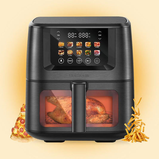 8 Quart, 10-in-1 Hot Air Fryer Oven with Color LCD Display Touchscreen, Air Fryer Toaster Oven Combo with ClearCook Cooking Window,Broil, Roast, Dehydrate, Bake, Black airfryer frei dorade air fryer