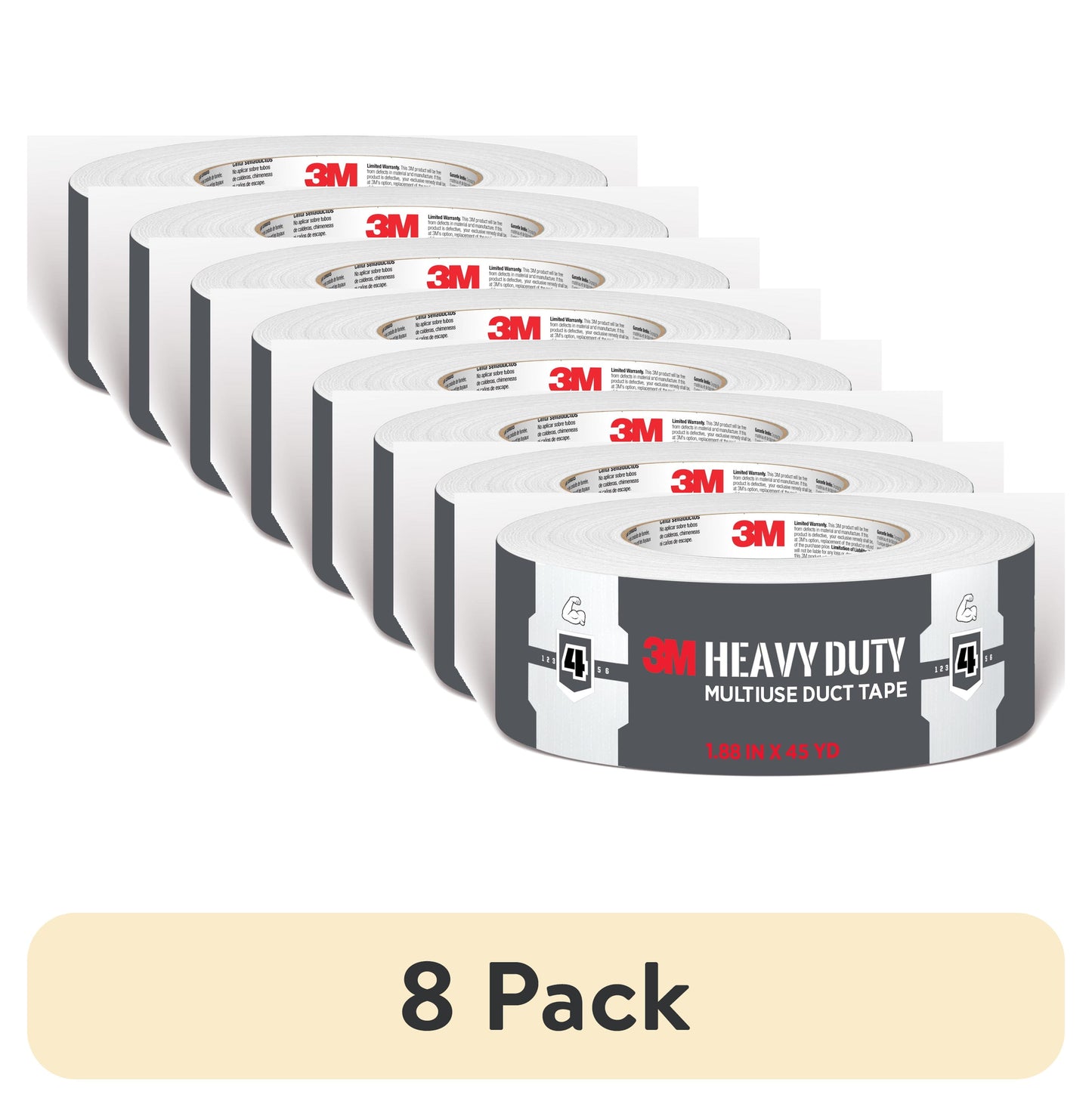 (8 pack) 3M Heavy Duty White Duct Tape, 1.88 in. x 45 yd., 1 Roll