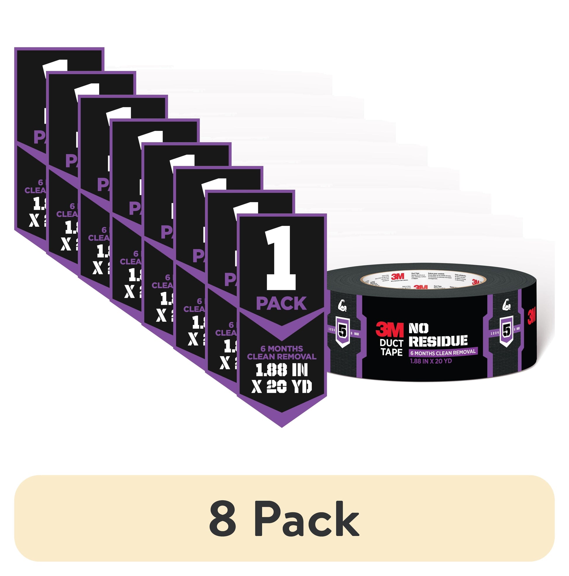 (8 pack) 3M No Residue Duct Tape, Silver, Removes Clean Up To 6 Months, 1.88 in. x 20 yd., 1 Roll