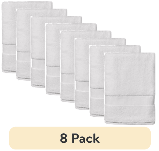(8 pack) Better Homes & Gardens Signature Soft Solid Cotton Bath Towel, Arctic White