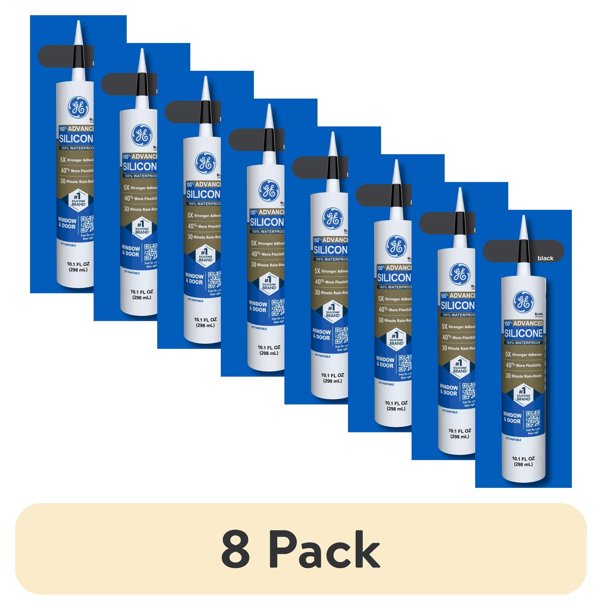 (8 pack) GE Advanced Silicone Window & Door Sealant, Pack of 1, Black 10.1 fl oz Cartridge
