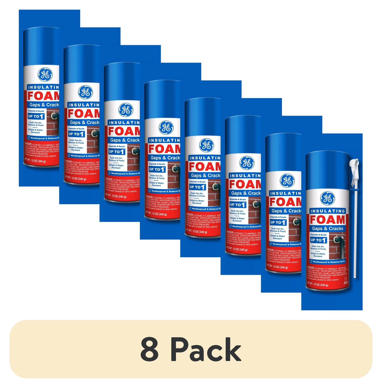 (8 pack) GE Espuma Aislante para Huecos y Grietas, Paquete de 1, Lata Amarilla de 12 oz
