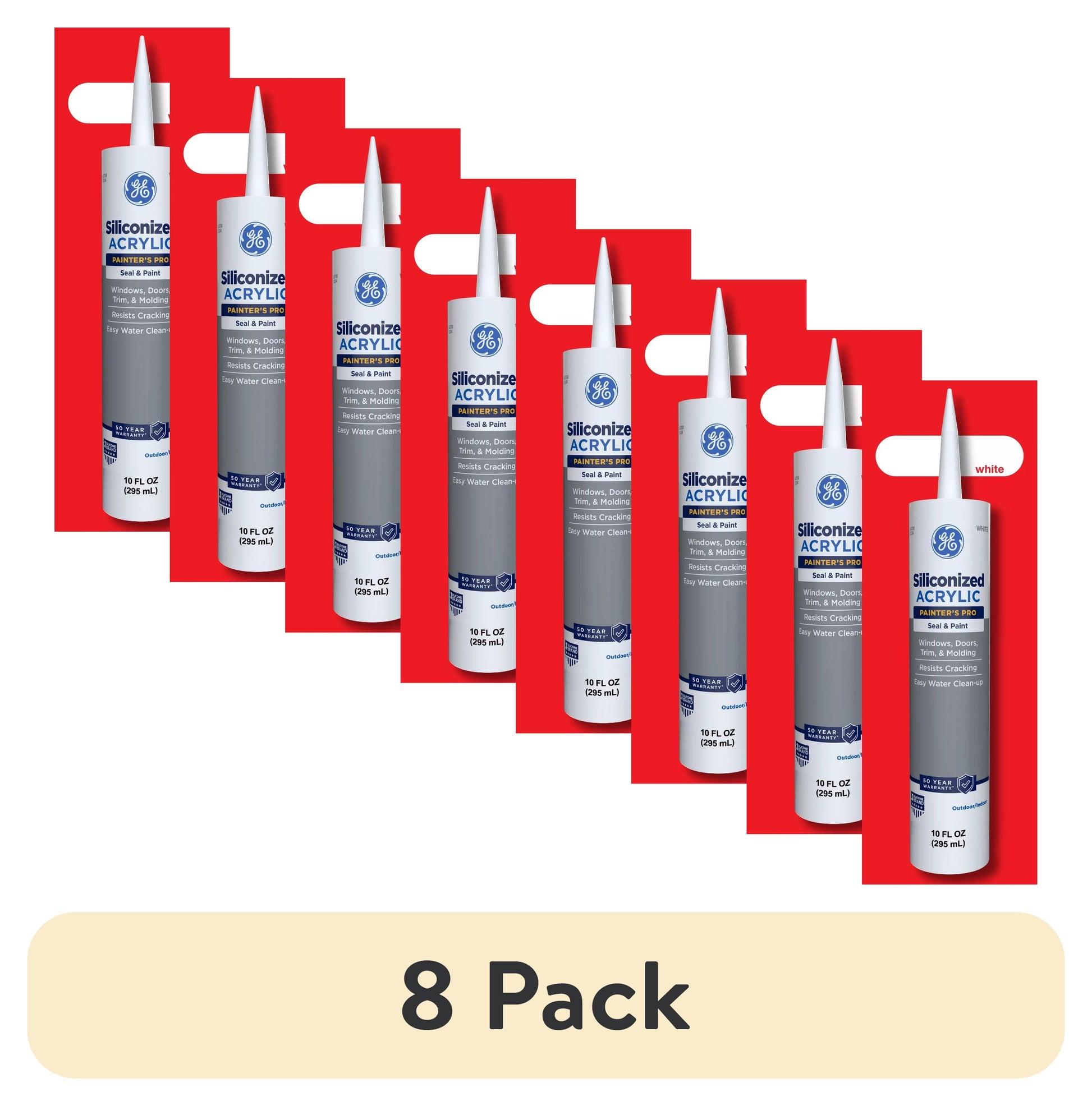 (8 pack) GE Siliconized Acrylic Painters Pro Sealant Seal & Paint, Pack of 1, White 10 fl oz Cartridge
